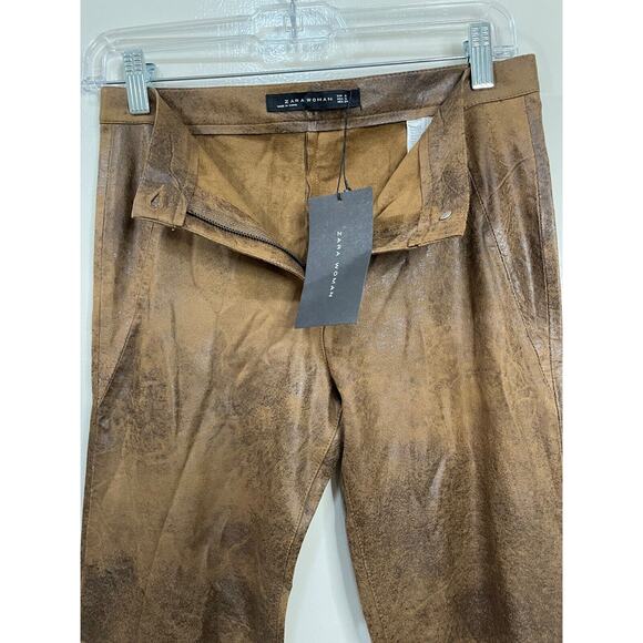 NWT -Zara Women's Skinny Faux Suede Leather Stretch Pants, Brown - Size S - Picture 11 of 16
